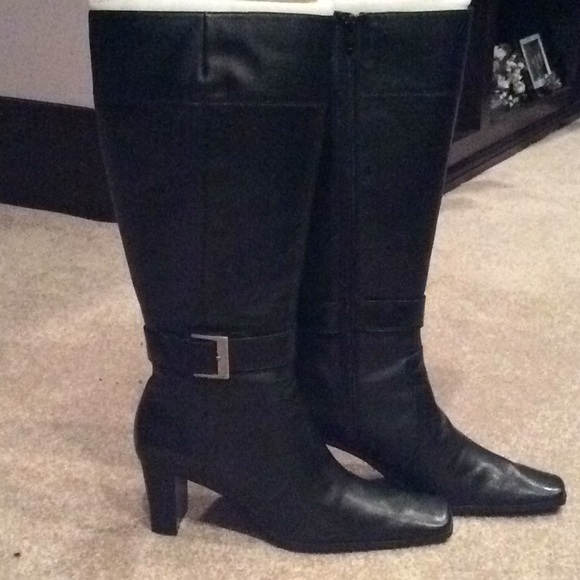 Nine West Shoes - Nine West, black leather boots, tall, buckle, new